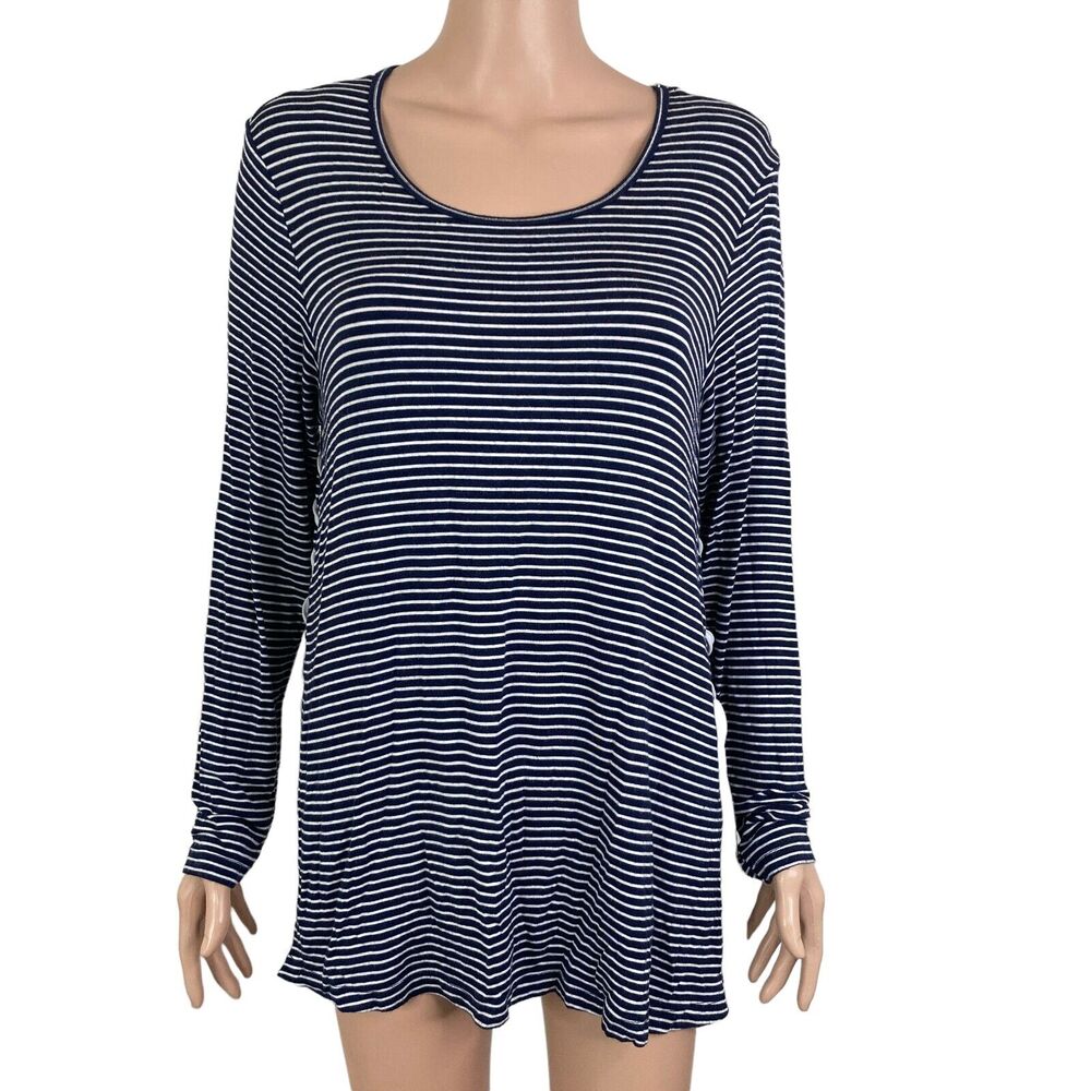 Bobeau Shirt Womens Large Black White Striped Side Lace Up Stretch - Picture 8 of 8